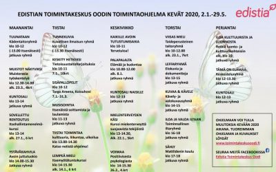 Toimintakeskus Oodin kevään toimintaohjelma on julkaistu. Tutustu ja tule mukaan!